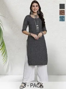 Anouk Rustic Women Pack Of 3 Ethnic Motifs Printed Crepe Knee Length Kurta