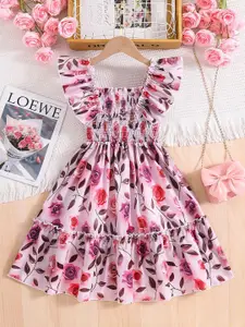 INCLUD Girls Floral Printed Fit And Flare Knee Length Dress