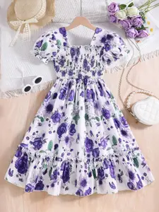 INCLUD Girls Floral Printed Fit & Flare Knee Length Dress