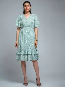 The Roadster Women Lifestyle Co Printed V-Neck Fit & Flare Knee Length Dress