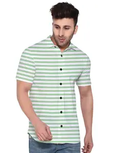 BEYOU FASHION Men Horizontal Striped Spread Collar Cotton Casual Shirt
