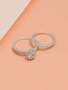 LeCalla Set Of 2 925 Sterling Silver Silver-Plated Cubic Zirconia-Studded Finger Ring