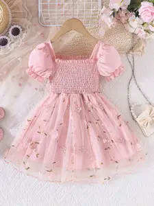 INCLUD Girls Floral Print Puff Sleeve Fit & Flare Dress