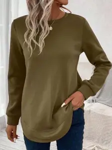 Outzidr Women Brown Round Neck Sweatshirt