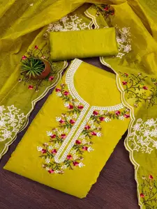 Peachmode Floral Embroidered Chanderi Cotton Unstitched Dress Material