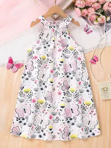 INCLUD Girls Animal Print Halter Neck A-Line Dress