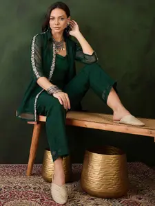 Sangria Embroidered Shrug Top & Trousers Co-Ords