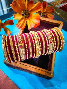 RIJOLI RIJOLI Set Of 42 Gold-Plated Stone Studded & Beaded Handcrafted Designer Bangles