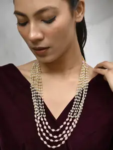 Silvermerc Designs Brass Gold-Plated Pearl Studded Layeres Necklace