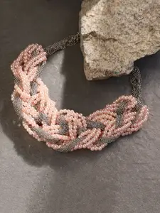 SOHI Silver-Plated The Braided Artificial Beaded Statement Necklace