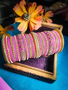 RIJOLI Set Of 42 Gold-Plated Stone Studded & Beaded Jhumka Latkan Bangles