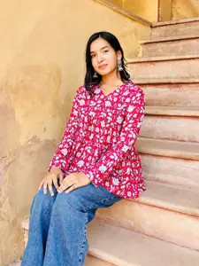 PINGAKSH Women Floral Print Peplum Top