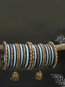 RIJOLI Set Of 42 Gold-Plated Stone Studded & Beaded Jhumka Latkan Bangles