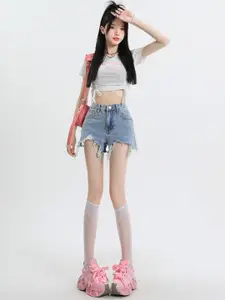 KPOP Women Cotton Mid-Rise Regular Fit Shorts