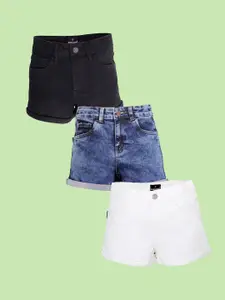 KiddoPanti Girl Pack Of 3 Mid-Rise Denim Shorts