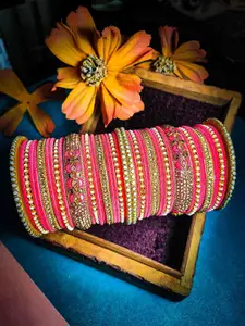 RIJOLI Set Of 42 Gold-Plated Handcrafted Designer Stone Studded & Beaded Bangles