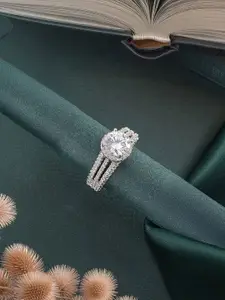 Saraf RS Jewellery Silver Plated Zircon Studded  Adjustable Solitaire Finger Ring