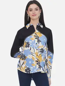 KALINI Classic Tailored Fit Floral Printed Spread Collar Semiformal Shirt