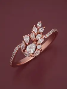 Kushal's Fashion Jewellery 92.5 Sterling Silver RoseGold-Plated Zircon-Studded Finger Ring