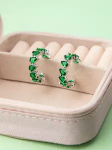 Niscka Rhodium-Plated Artificial Stones Studded Circular Shaped Hoop Earrings