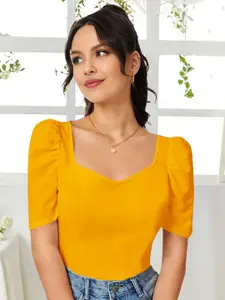 Dream Beauty Fashion Women Sweetheart Neck Puff Sleeve Fitted Top