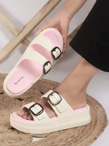 MILESTOE Women Double Buckles Open Toe Flats