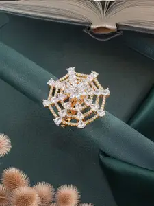 Saraf RS Jewellery Gold Plated Zircon  Studded Adjustable Finger Ring