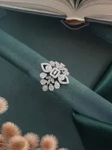 Saraf RS Jewellery Rhodium-Plated  Zircon-Studded Adjustable Cocktail Marriage Finger Ring