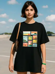JUNEBERRY Women Graphic Printed Round Neck Cotton Oversized T-shirt