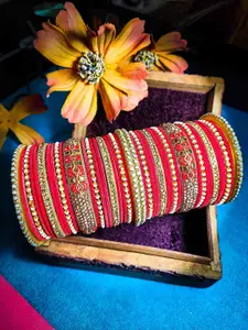 RIJOLI Set Of 42 Gold Plated Stone Studded & Beaded Bangles