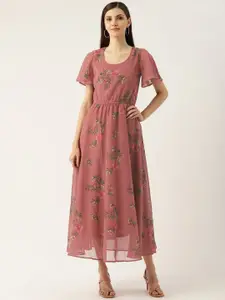 DressBerry Women Floral Printed Flared Sleeve Georgette A-Line Maxi Dress