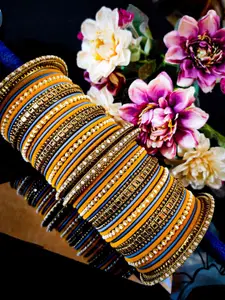 RIJOLI Set Of 52 Gold-Plated Stone Studded & Beaded Bangles