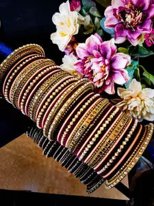 RIJOLI Set Of 52 Gold-Plated Stone Studded & Beaded Bangles