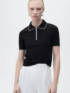 MANGO Short Sleeves Contrasting Trims Pullover