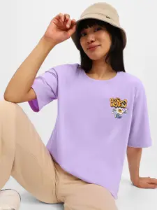 JUNEBERRY Graphic Printed Drop-Shoulder Sleeves Pure Cotton Oversized T-shirt