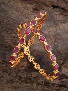Kushal's Fashion Jewellery Set Of 2 92.5 Silver Ruby Gold-Plated Temple Bangle