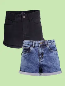 KiddoPanti Girls Pack Of 2 Denim  Shorts