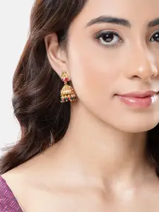 Peora Gold-Plated Artificial Stones Dome Shaped Jhumkas