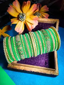 RIJOLI Set Of 42 Gold-Plated Stone Studded & Beaded Handcrafted Designer  Bangles