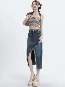 KPOP Printed Pure Cotton Flared Maxi Skirt