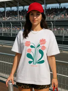 JUNEBERRY Women Drop-Shoulder Sleeves Pure Cotton Oversized Tshirt