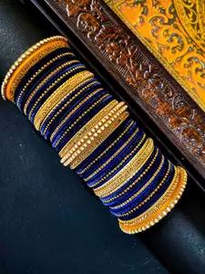 RIJOLI Set Of 54 Gold-Plated Cubic Zircon Studded & Beaded Bangles