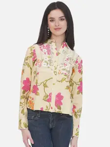 KALINI Women Edgy Fit Floral Printed Spread Collar Cotton Casual Shirt