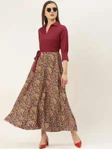 DressBerry Women Ethnic Motifs Printed Shirt Collar A-Line Maxi Dress