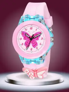 ON TIME OCTUS Girls Printed Dial & Straps Analogue Watch KD-042 PINK BUTTERFLY
