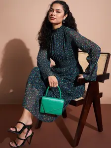 Deewa Women Tribal Printed Georgette Fit and Flare Midi Dress