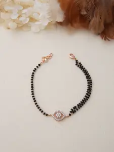 SWASHAA Amine Rose Gold-Plated Stainless Steel Studded & Beaded Mangalsutra Bracelet