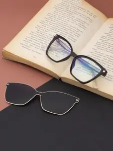 Ted Smith Women Black Cateye Acetate Clip On Frames Clip On Sunglasses With Polarized Lens