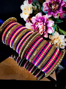 RIJOLI Set Of 52 Gold-Plated Stone Studded & Beaded Bangles