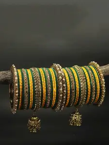 RIJOLI Set Of 42 Gold-Plated Stone Studded & Beaded Jhumka Latkan Bangles